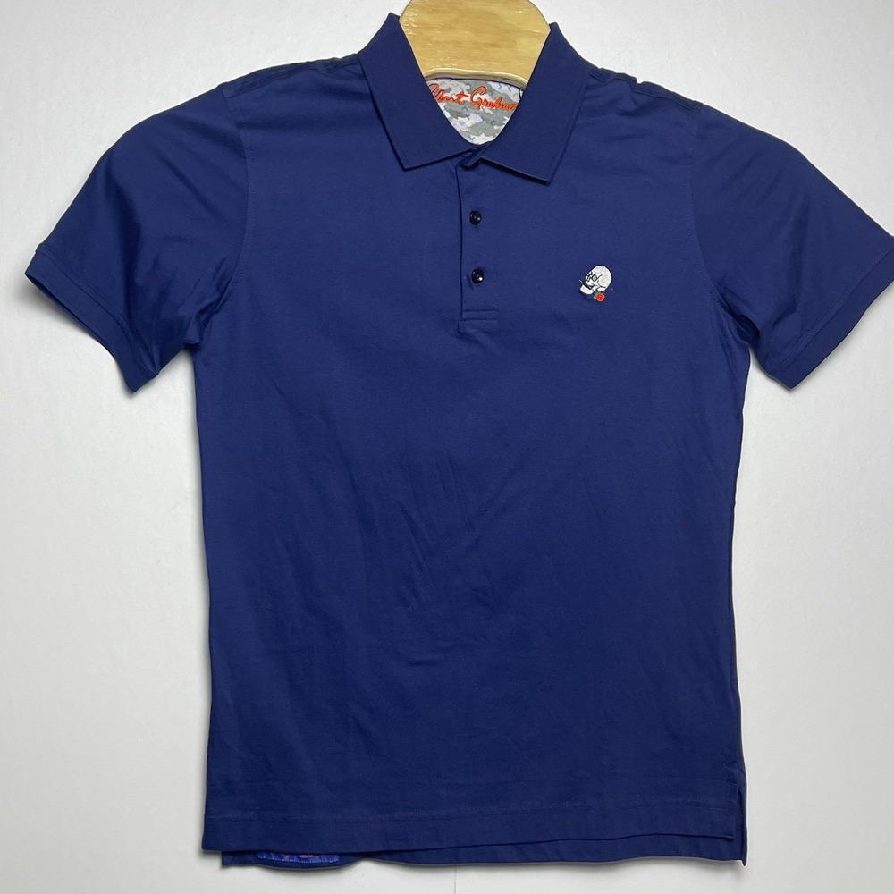Robert Graham Men's Small Skull Rose Polo Navy Blue Classic Fit Short Sleeve NEW - Picture 2 of 13